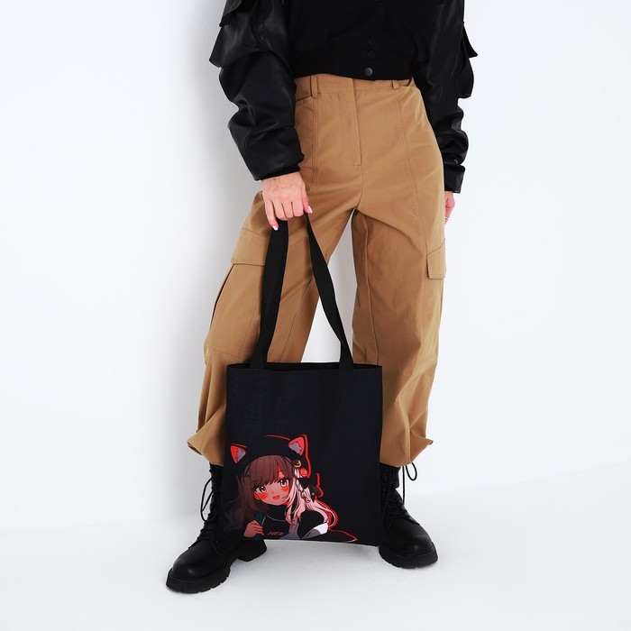 Шопер шопер &laquo;Аниме девочка&raquo;, 35х0.5х40 см, отдел без молнии, без подклада, чёрный