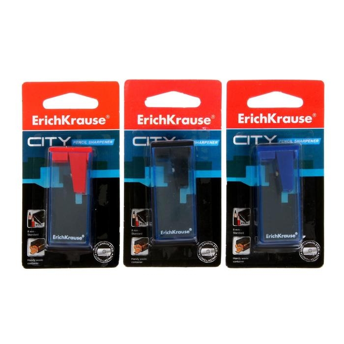 Точилка 1 отверстие ErichKrause City, с контейнером, отверстие диаметром 8 мм, в блистере, микс Точилка 1 отверстие ErichKrause City, с контейнером, отверстие диаметром 8 мм, в блистере, микс
