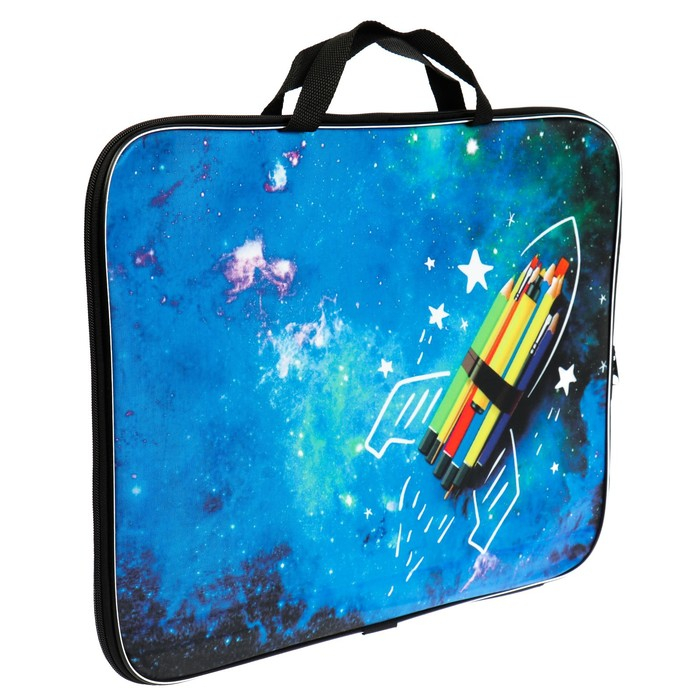 Папка для чертежей и рисунков А3, 470 х 350 х 20 мм, с ручками, текстильная, Calligrata Папка для чертежей и рисунков А3, 470 х 350 х 20 мм, с ручками, текстильная, Calligrata "Ракета"