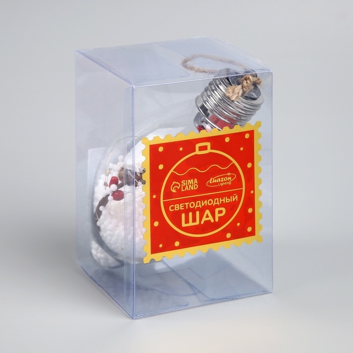 Ёлочный шар &laquo;Снежные нити&raquo;, батарейки, 5 LED, свечение тёплое белое