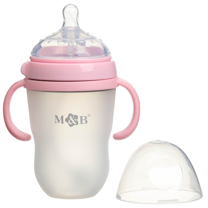 Бутылочка для кормления M&B, ШГ &Oslash;70мм, от 6 мес, 250мл., с ручками, силиконовая колба, цвет розовый