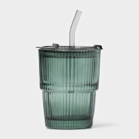 Стакан стеклянный с крышкой и трубочкой «Вино Верде», 350 мл, цвет зелёный Стакан стеклянный с крышкой и трубочкой «Вино Верде», 350 мл, цвет зелёный