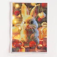 Алмазная мозаика на новый год с частичным заполнением на холсте &laquo;Зайчик&raquo;, 15 х 21 см, новогодний набор для творчества