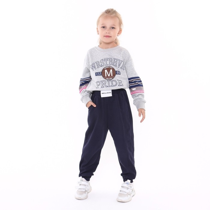 Брюки спортивные для девочек, цвет тёмно-синий, рост 80-86 см