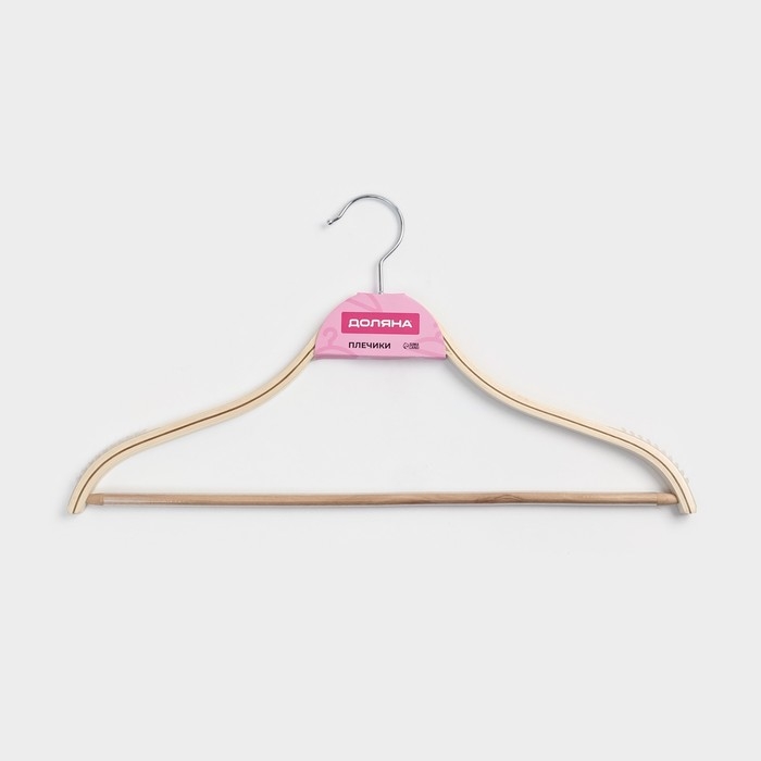 Плечики - вешалка для одежды Доляна, 44&times;23 см, деревянная сорт А, с перекладиной, антискользящее покрытие, цвет светлое дерево