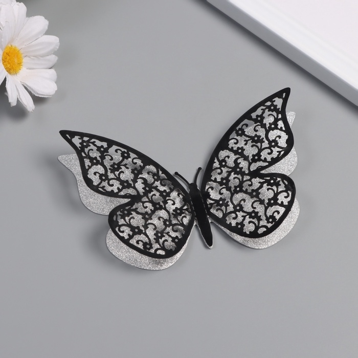 Наклейка бумага, пластик "Цветочные бабочки цветные" блёстки набор 12 шт 12 см, 10 см 8 см   1052426