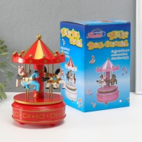 Сувенир пластик музыкальный механический "Карусель - лошадки" красный 10,5х10,5х17,5 см