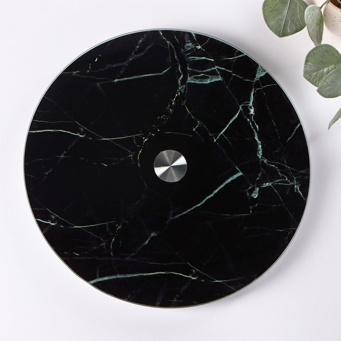 Подставка стеклянная для торта вращающаяся Доляна &laquo;Марбл чёрный&raquo;, d=32 см, цвет чёрный