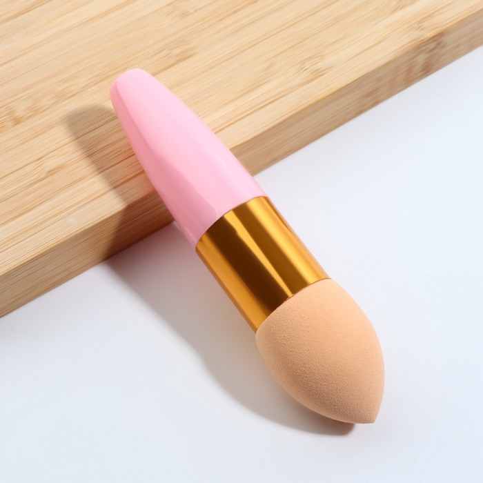 Спонж для макияжа с ручкой &laquo;Капля&raquo;, 10 &times; 2,5 см, цвет бежевый/розовый