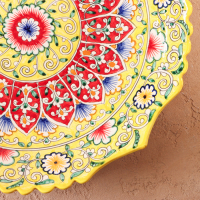 Ляган Риштанская Керамика "Цветы", 41 см, жёлтый микс, рифлённый Ляган Риштанская Керамика "Цветы", 41 см, жёлтый микс, рифлённый