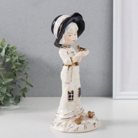 Сувенир керамика "Девочка с птичкой в ладошках, в шляпке" кобальт 9,5х9,7х22 см