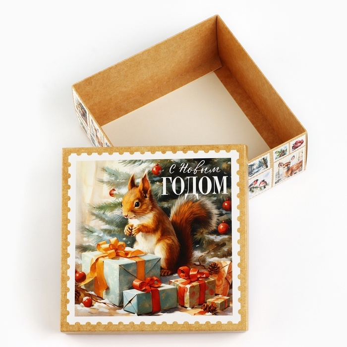 Коробка новогодняя складная &laquo;Ретро&raquo;, 17 х 17 х 7 см, Новый год