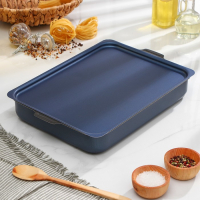 Противень прямоугольный, 27&times;35 см, h=6,3 см, с крышкой, антипригарное покрытие, цвет синий