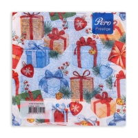 Новогодние салфетки бумажные Pero Prestige &laquo;Подарки&raquo;, 3 слоя, 33х33 см, 20 шт