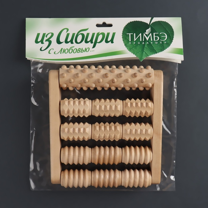 Массажёр для ног &laquo;Барабаны&raquo;, 19 &times; 18 &times; 4,5 см, деревянный, 5 комбинированных рядов