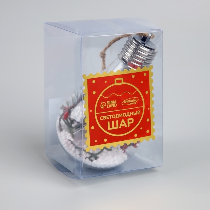 Ёлочный шар &laquo;Ветка ели&raquo;, батарейки, 5 LED, свечение белое