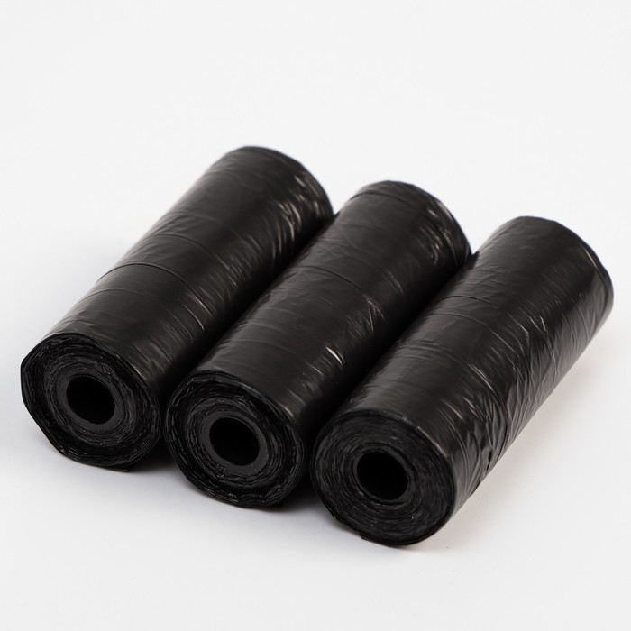 Пакеты для уборки за собаками однотонные (3 рулона по 15 пакетов 29х21 см), чёрные Пакеты для уборки за собаками однотонные (3 рулона по 15 пакетов 29х21 см), чёрные