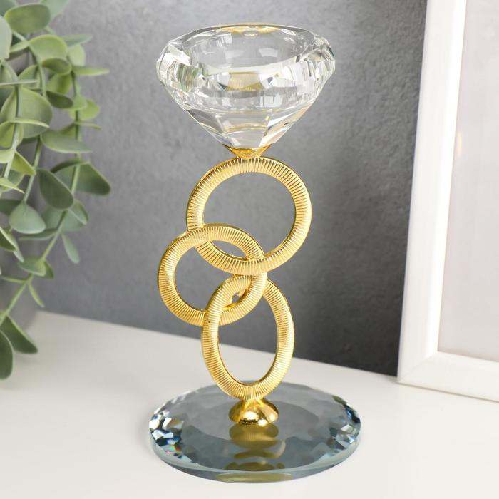 Подсвечник стекло на 1 свечу Подсвечник стекло на 1 свечу "Сплетение колец" стразы золото 16,5х8х8 см