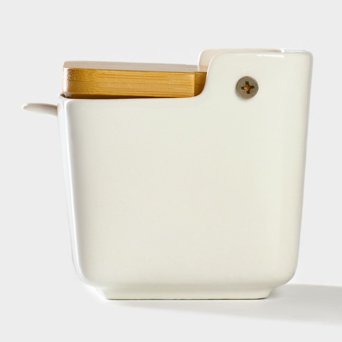 Банка для хранения сыпучих продуктов с ложкой «Эстет. Овощи», 250 мл, с бамбуковой крышкой, фарфоровая, цвет белый Банка для хранения сыпучих продуктов с ложкой «Эстет. Овощи», 250 мл, с бамбуковой крышкой, фарфоровая, цвет белый