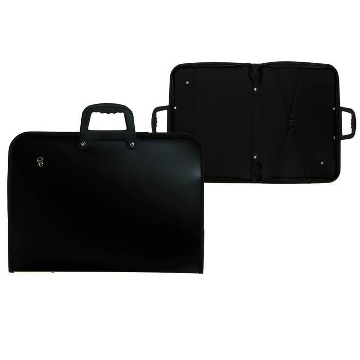 Папка для чертежей и рисунков A3, 425 x 305 х 30 мм, с ручками, пластиковая, молния вокруг, deVENTE, с внутренним карманом, чёрная