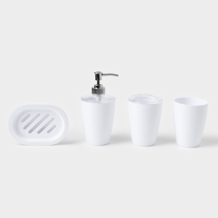 Набор для ванной &laquo;Эталон&raquo;, 4 предмета: дозатор для мыла, мыльница, 2 стакана, 24&times;8&times;17 см, цвет белый