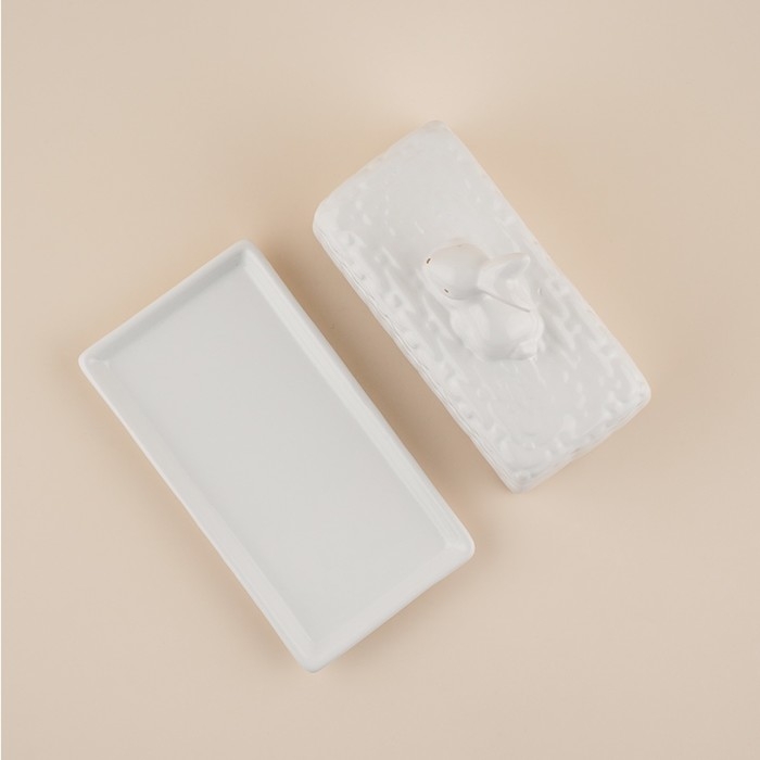 Маслёнка керамическая SL Home «Лесные кролики», 20,5×11×15,5 см, цвет белый Маслёнка керамическая SL Home «Лесные кролики», 20,5×11×15,5 см, цвет белый