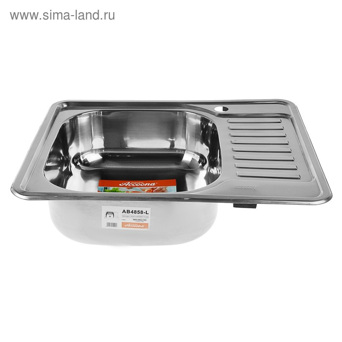 Мойка кухонная Accoona AB4858-L, врезная, левая, толщина 0.6 мм, 580х480х165 мм, глянец Мойка кухонная Accoona AB4858-L, врезная, левая, толщина 0.6 мм, 580х480х165 мм, глянец