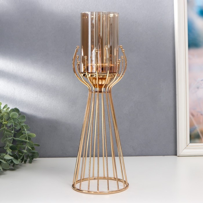 Подсвечник металл на 1 свечу Подсвечник металл на 1 свечу "Каркас с золотыми шариками" золото 37х12х12 см