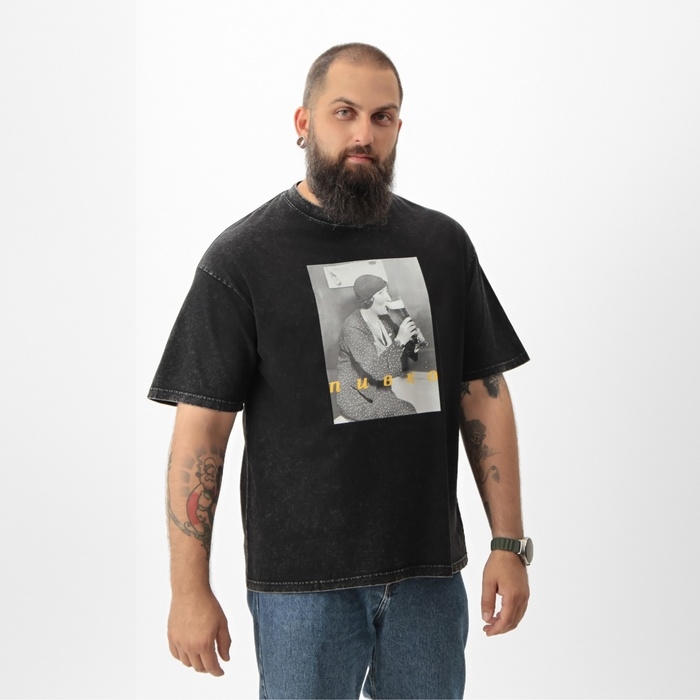 Футболка мужская MIST Футболка мужская MIST "Пивко" из вареного хлопка, цв. черный, р-р XL