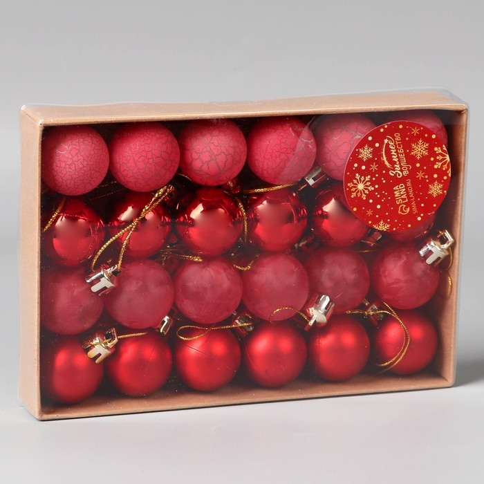 Набор шаров пластик d-3 см, 24 шт "Традиция" треск, красный