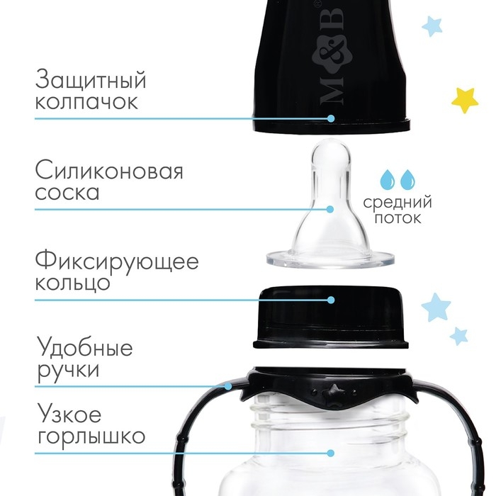 Бутылочка для кормления &laquo;ТРЕНД. Пингвин&raquo;, классическое горло, 250 мл., от 3 мес., цилиндр, с ручками