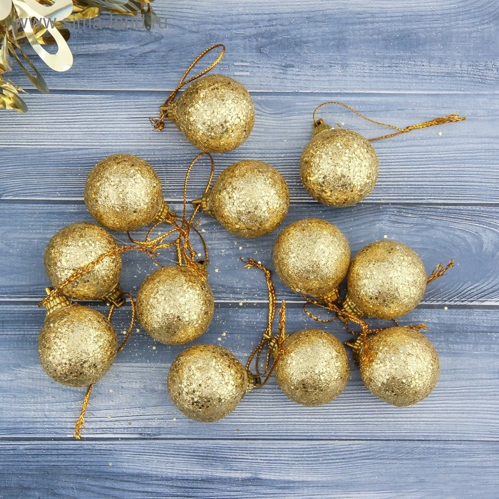 Набор шаров пластик d-2,5 см, 12 шт "Шарики" золото