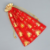 Мешочек подарочный плюш &laquo;Новогодний звон&raquo;, колокольчики, тиснение, 20 х 30 см +/- 1.5 см, Новый год