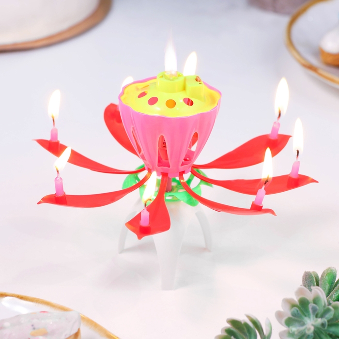 Свеча для торта музыкальная "Тюльпан", красная, 12&times;5 см