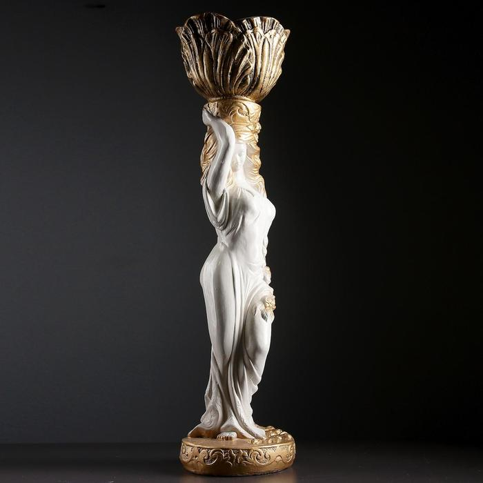 Фигура "Девушка стоя кашпо на голове средняя" белый-бронза, 1,5 л / 19х80х19см