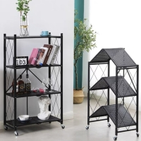 Стеллаж складной на колесах, 4 полки, 72&times;34&times;122см, цвет чёрный матовый