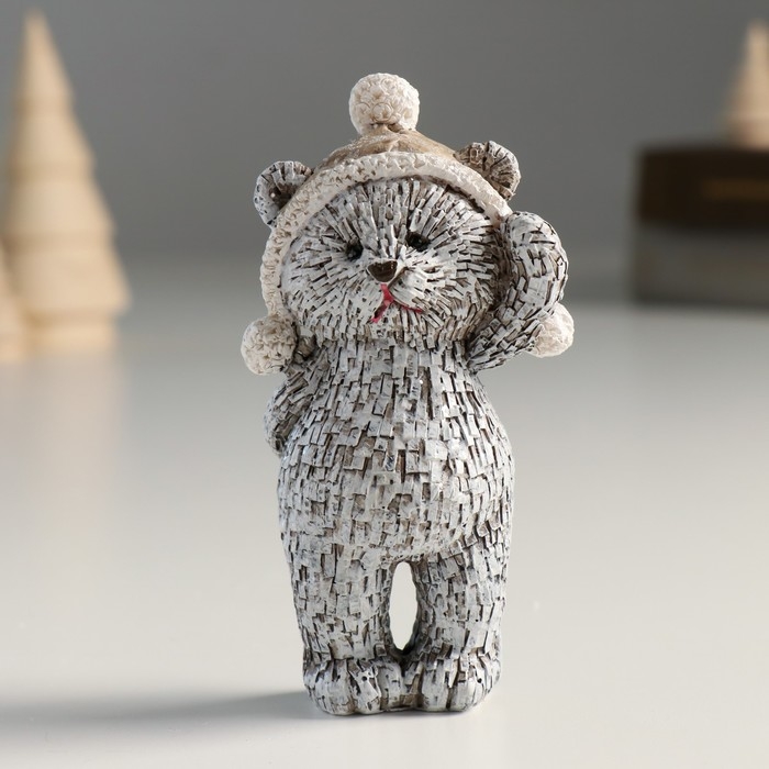 Сувенир полистоун Сувенир полистоун "Мишка в шапке-ушанке, стоит" серый МИКС 4,5х4х10,5 см