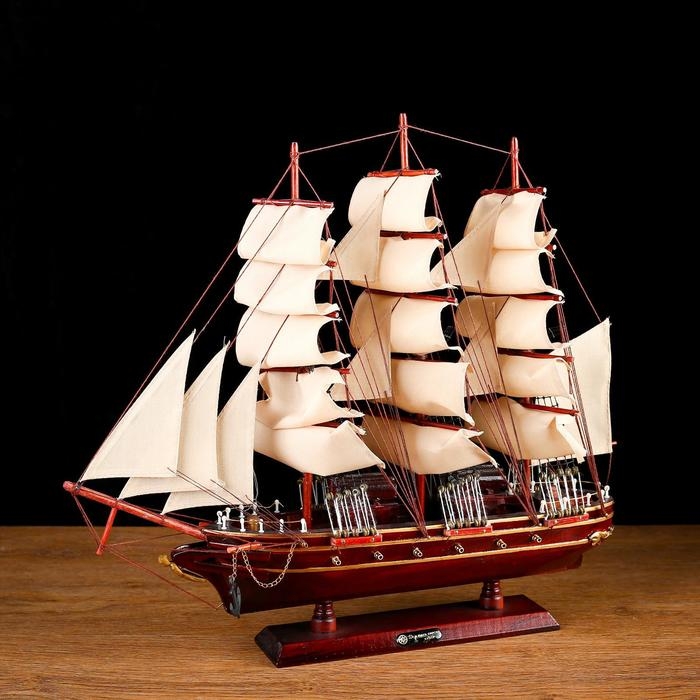 Корабль сувенирный &laquo;Бреслау&raquo;, трёхмачтовый, под тёмное дерево, паруса бежевые, 49х43х8 см