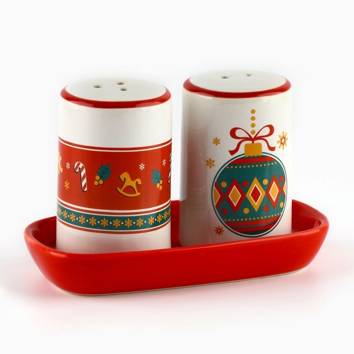 Новый год! Набор для специй новогодний керамический &laquo;Пряничные человечки!&raquo;, 12х6.5х7 см, цвет белый