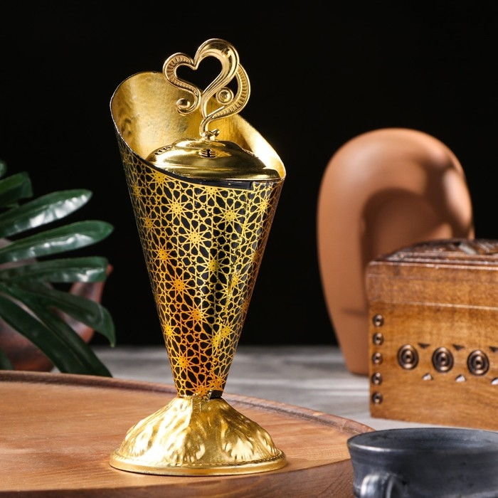 Курильница для благовоний порошковых и конусов Курильница для благовоний порошковых и конусов "Факел", золотистый, 19,5х8,2 см