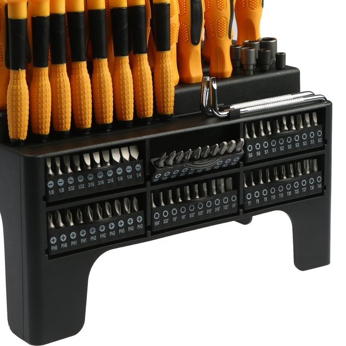 Набор профессиональных отверток и бит DEKO SS100 с удобной подставкой, 100 предметов Набор профессиональных отверток и бит DEKO SS100 с удобной подставкой, 100 предметов