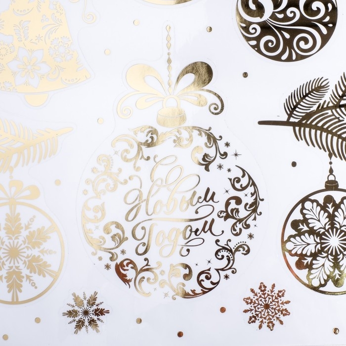 Наклейки новогодние виниловые с фольгированием &laquo;C Новым годом&raquo;, 30 х 50 см, Новый год