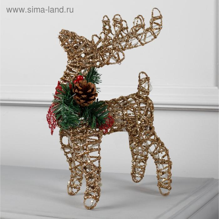 Светодиодная фигура &laquo;Олень золотистый&raquo; 25 &times; 30 &times; 10 см, металл, батарейки ААх3 (не в комплекте), свечение тёплое белое