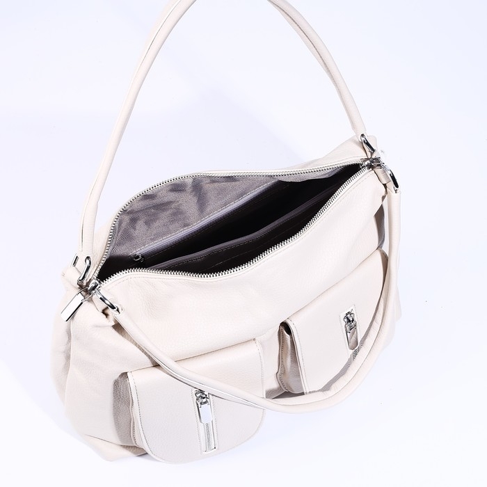 Сумка-тоут на молнии, 3 наружных кармана, цвет молочный Сумка-тоут на молнии, 3 наружных кармана, цвет молочный