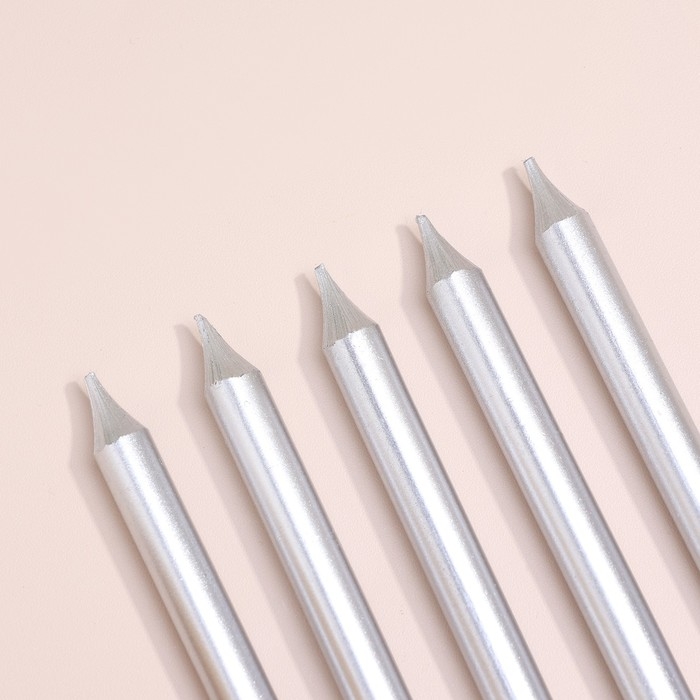 Набор свечей для торта "Спарк", 12 шт, 8 см, серебряный металлик