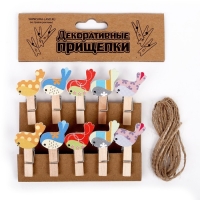 Прищепки декоративные с веревкой для подвеса &laquo;Весенние птички&raquo; набор 10 шт.