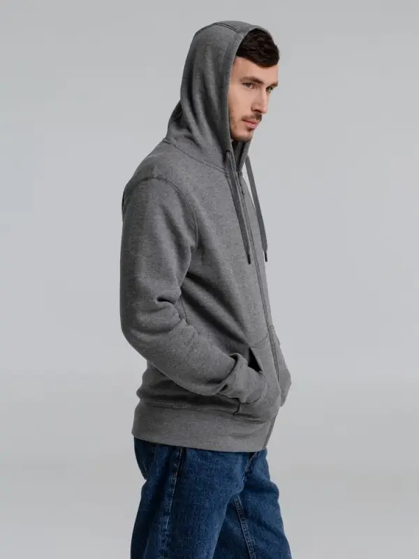 Толстовка на молнии с капюшоном унисекс King, темно-серый меланж, размер XS
