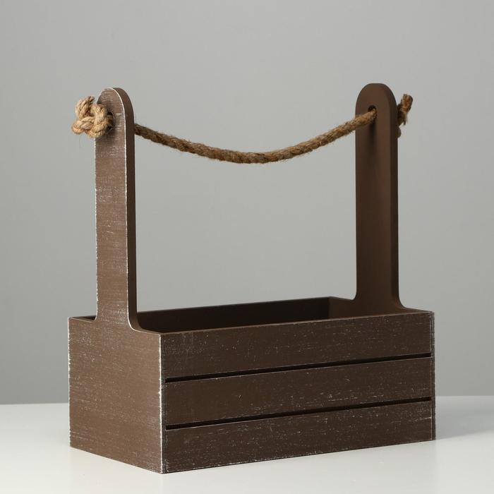 Кашпо деревянное 25.5&times;15&times;30 см "Прованс", ручка канат, коричневый