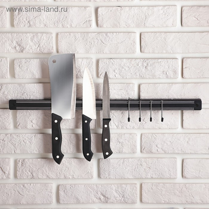 Держатель для ножей магнитный Доляна «Линия», с крючками, 51 см Держатель для ножей магнитный Доляна «Линия», с крючками, 51 см