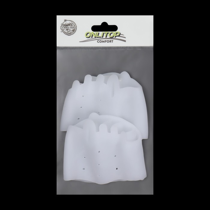 Корректоры - разделители для пальцев ног, на манжете, 4 разделителя, силиконовые, 8 × 6,5 см, пара, цвет белый Корректоры - разделители для пальцев ног, на манжете, 4 разделителя, силиконовые, 8 × 6,5 см, пара, цвет белый